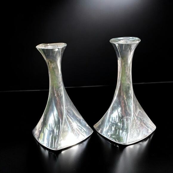 New -Pair Of Lenox Candlestick Silver Tone 8” IN Aero Candle Holder Twisted - Picture 6 of 10